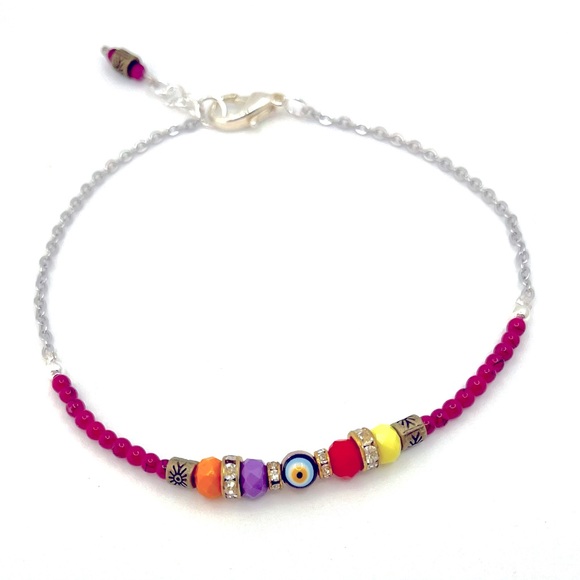 Evil Eye anklet with colorful crystal beads - Picture 1 of 3